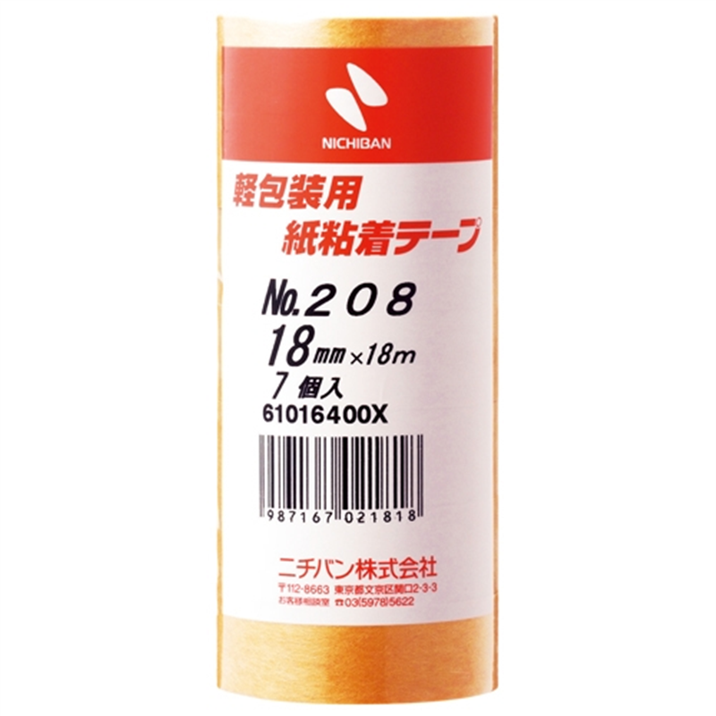 ニチバン 紙粘着テープ 208-18 18mm×18m 7巻 1個(ご注文単位1個)【直送品】