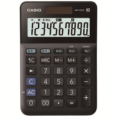 カシオ計算機 W税率電卓ミニジャストタイプMW-100TC-BK-N（ご注文単位1個）【直送品】