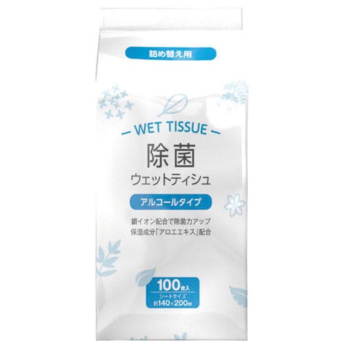 MISM 除菌ウェット アルコール 詰替 100枚/パック（ご注文単位1パック）【直送品】