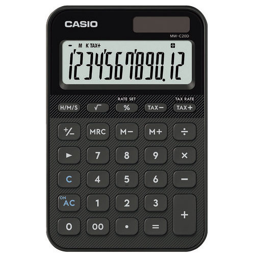 カシオ計算機 カラフル電卓12桁 ブラック MW-C20D-BK-N（ご注文単位1個）【直送品】