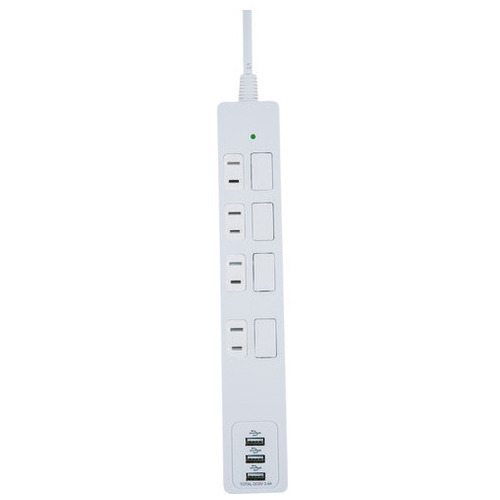 HIDISC USBポート付き電源タップ4個口+A×3(ご注文単位1個)【直送品】