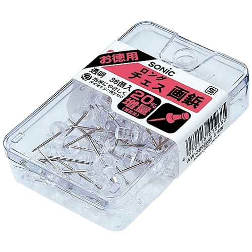 ソニック ロングチェス画鋲 AW-389 透明 36本/箱（ご注文単位1箱）【直送品】