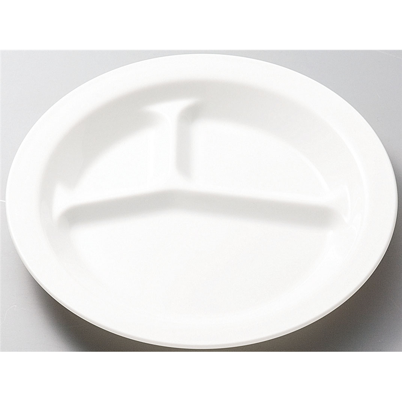 №1714W ポリプロ 丸ランチ皿三ツ切 (ホワイト) 1個(ご注文単位1個)【直送品】