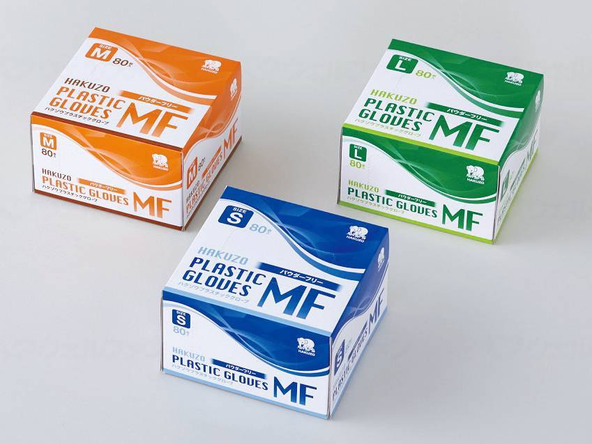 ウェルファン ハクゾウ プラスチックグローブMF パウダーフリー80枚/箱/M 1個（ご注文単位1個）【直送品】