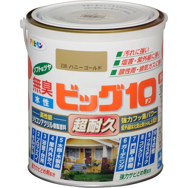 アサヒペン 9011166 水性ビッグ10多用途 1.6L ハニーゴールド 1個(ご注文単位1個)【直送品】