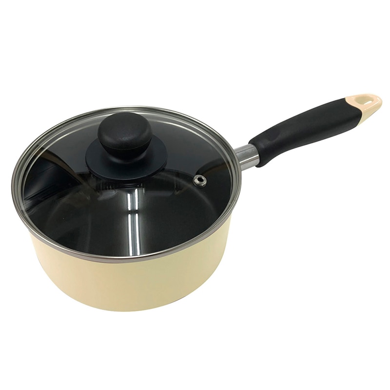 中山福 ソースパン カリーノ IH対応 ガラス蓋付き 16cm クリーム NQ-0105 1個(ご注文単位1個)【直送品】