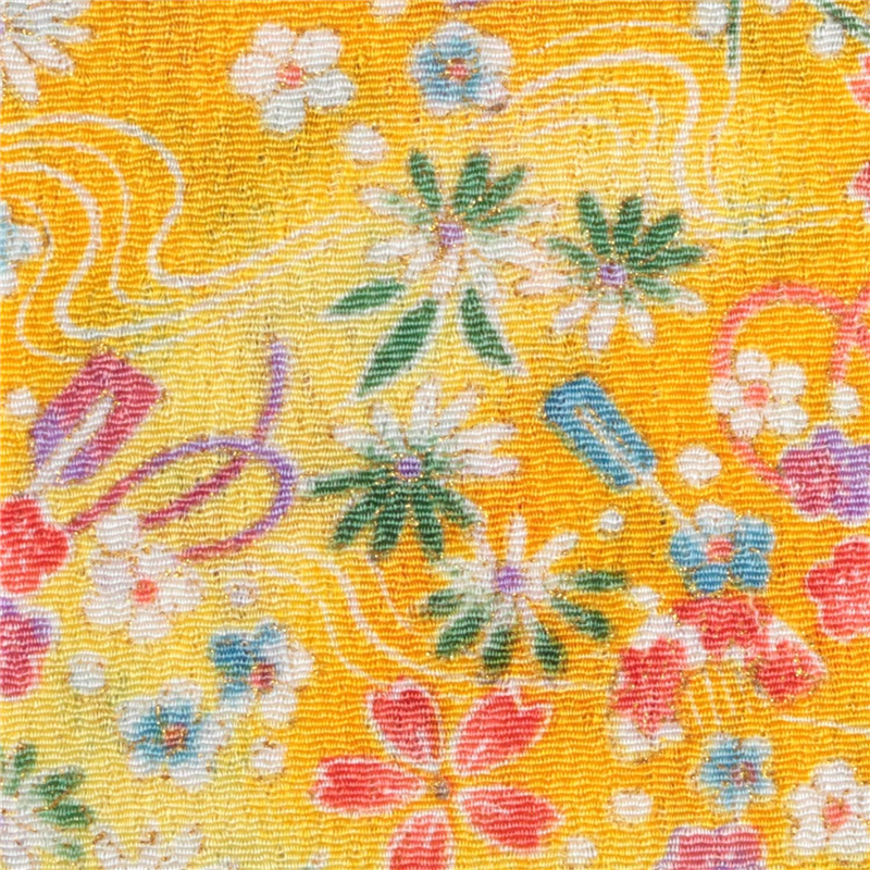 日本紐釦貿易 ちりめん 金彩 花柄 黄色 巾約70cm×7m切売カット GH33-05-7M 1枚(ご注文単位1枚)【直送品】