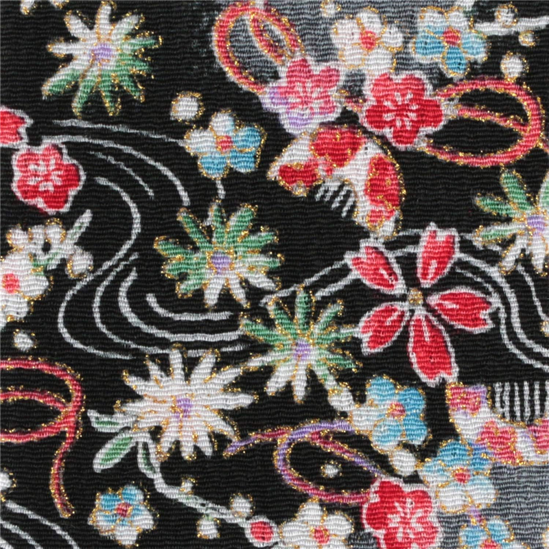日本紐釦貿易 ちりめん 金彩 花柄 黒 巾約70cm×3m切売カット GH33-06-3M 1枚(ご注文単位1枚)【直送品】