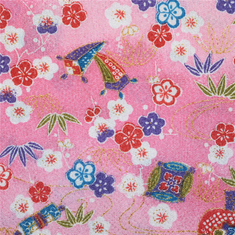 日本紐釦貿易 ちりめん 金彩 梅柄 ピンク 巾約70cm×3ｍ切売カット GK02-11-3M 1枚（ご注文単位1枚）【直送品】