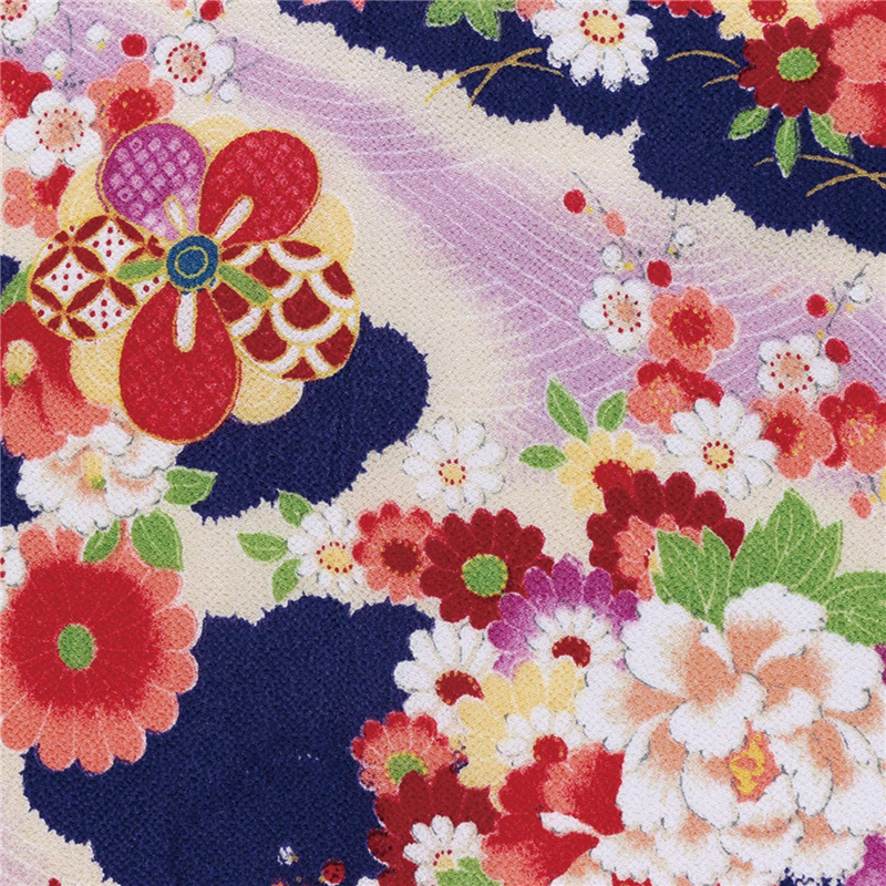 日本紐釦貿易 一越ちりめん 友禅 古典柄 花 青系 巾約73cm×8m切売カット 1枚(ご注文単位1枚)【直送品】