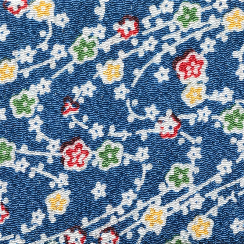 日本紐釦貿易 ちりめん 友禅 花柄 紺 巾約70cm×7ｍ切売カット 1枚（ご注文単位1枚）【直送品】