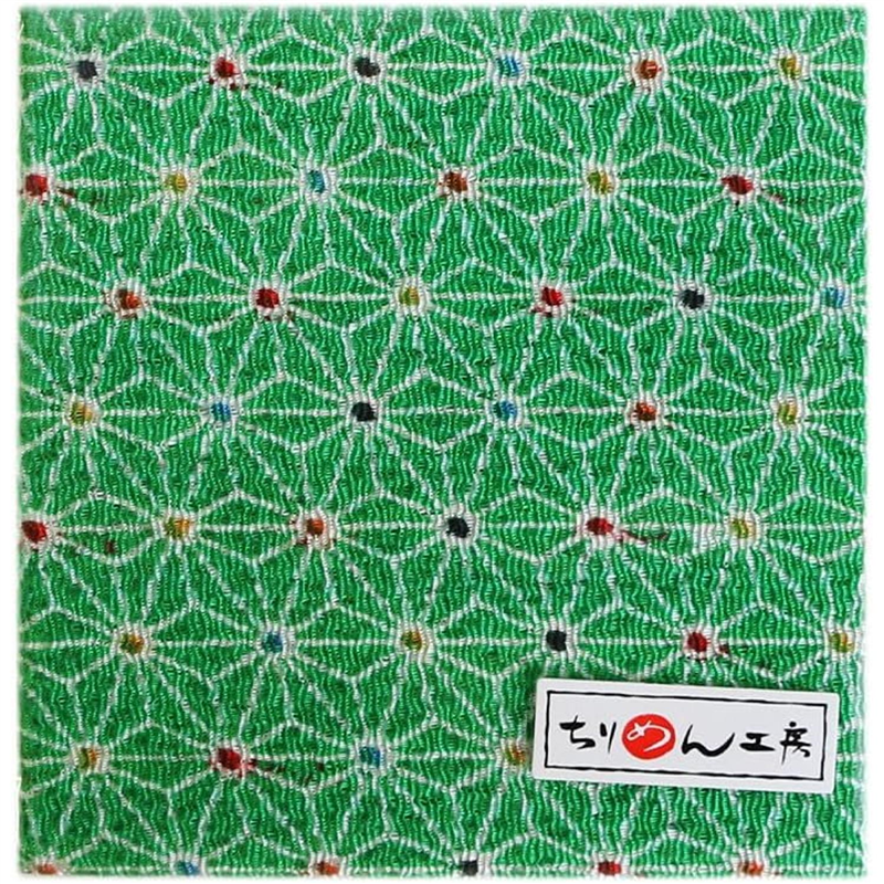 日本紐釦貿易 ちりめん 友禅 麻の葉 緑 巾約70cm×1ｍ切売カット 1枚（ご注文単位1枚）【直送品】