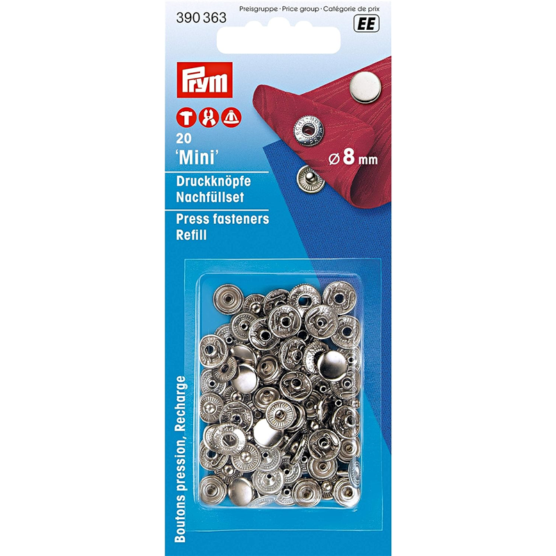日本紐釦貿易 プリム(Prym) スナップボタン Mini 補充用 φ8mm 20組入 ニッケル 390363 （ご注文単位1個）【直送品】