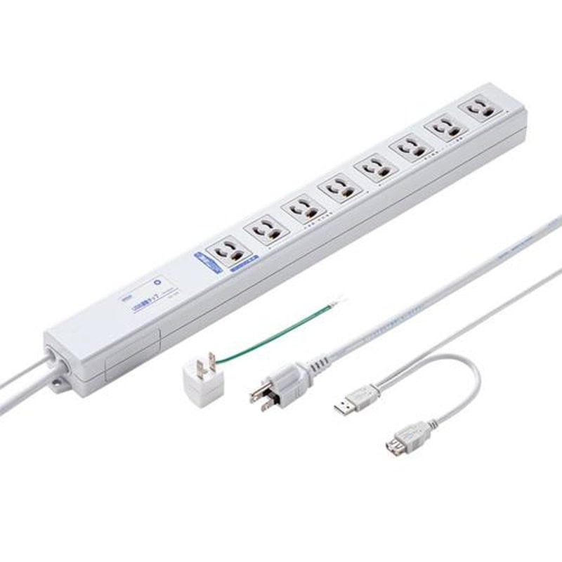 エスコ EA815GM-390 125V/15Ax2mUSB連動タップ(8口/ライン型) 1個(ご注文単位1個)【直送品】