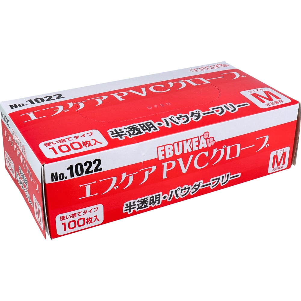 エブノ エブケアPVCグローブ　No.1022 半透明　パウダーフリー　M 138573 　100枚/箱（ご注文単位30箱）【直送品】