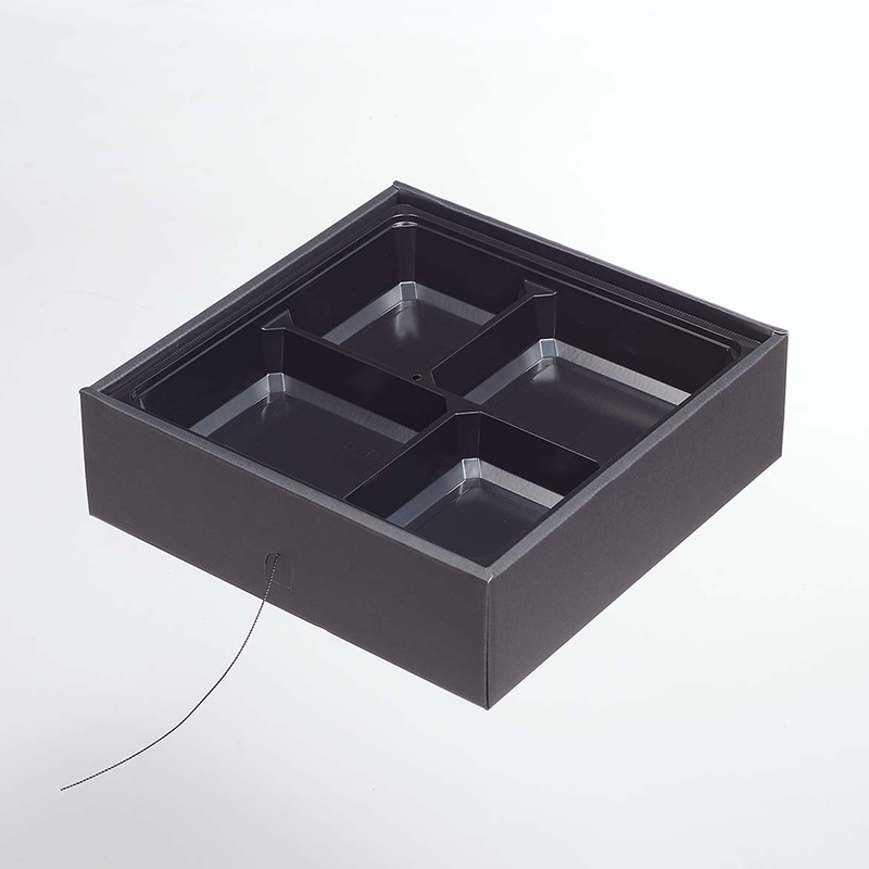 ヨシザワ 弁当容器　蒸熱BOX　松花堂 70－70　黒 KIT1タイプ 50個/ケース（ご注文単位1ケース）【直送品】