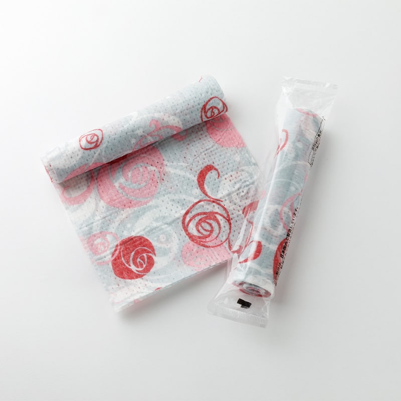 紙おしぼり リトルローズ 丸型 ピンク 9571 75本/袋（ご注文単位8袋）【直送品】