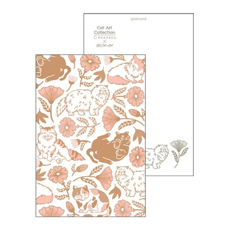フタバ ROKKAKU 箔押しポストカード キャットアート コレクション flower 1パック（ご注文単位5パック）【直送品】