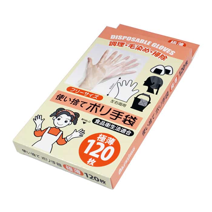 ジャパンプレミアム 使い捨てポリ手袋 箱入 極薄 120枚入 96980629 1袋(ご注文単位10袋)【直送品】