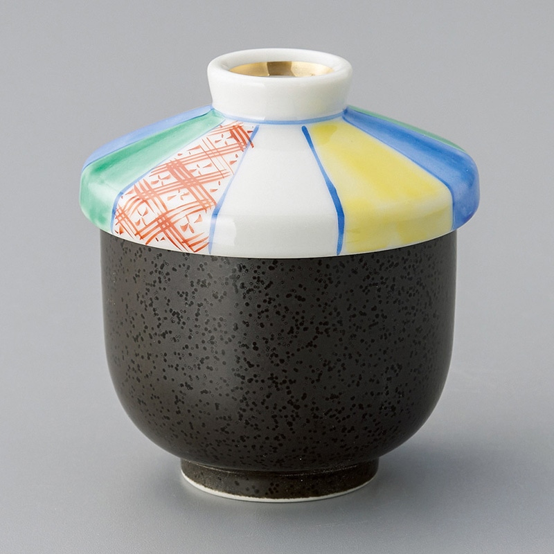 山万 16030-130 黒結晶紙風船小むし碗 1個(ご注文単位1個)【直送品】
