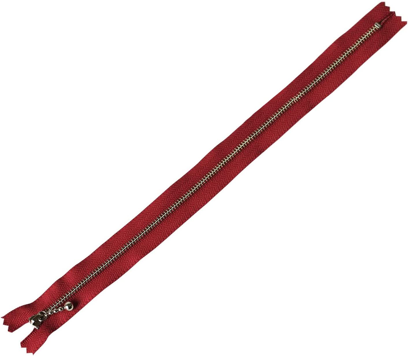 日本紐釦貿易 Y.K.K 玉付きファスナーシルバー 35cm col.520 エンジ 10本入り 3N35-520 （ご注文単位1束）【直送品】