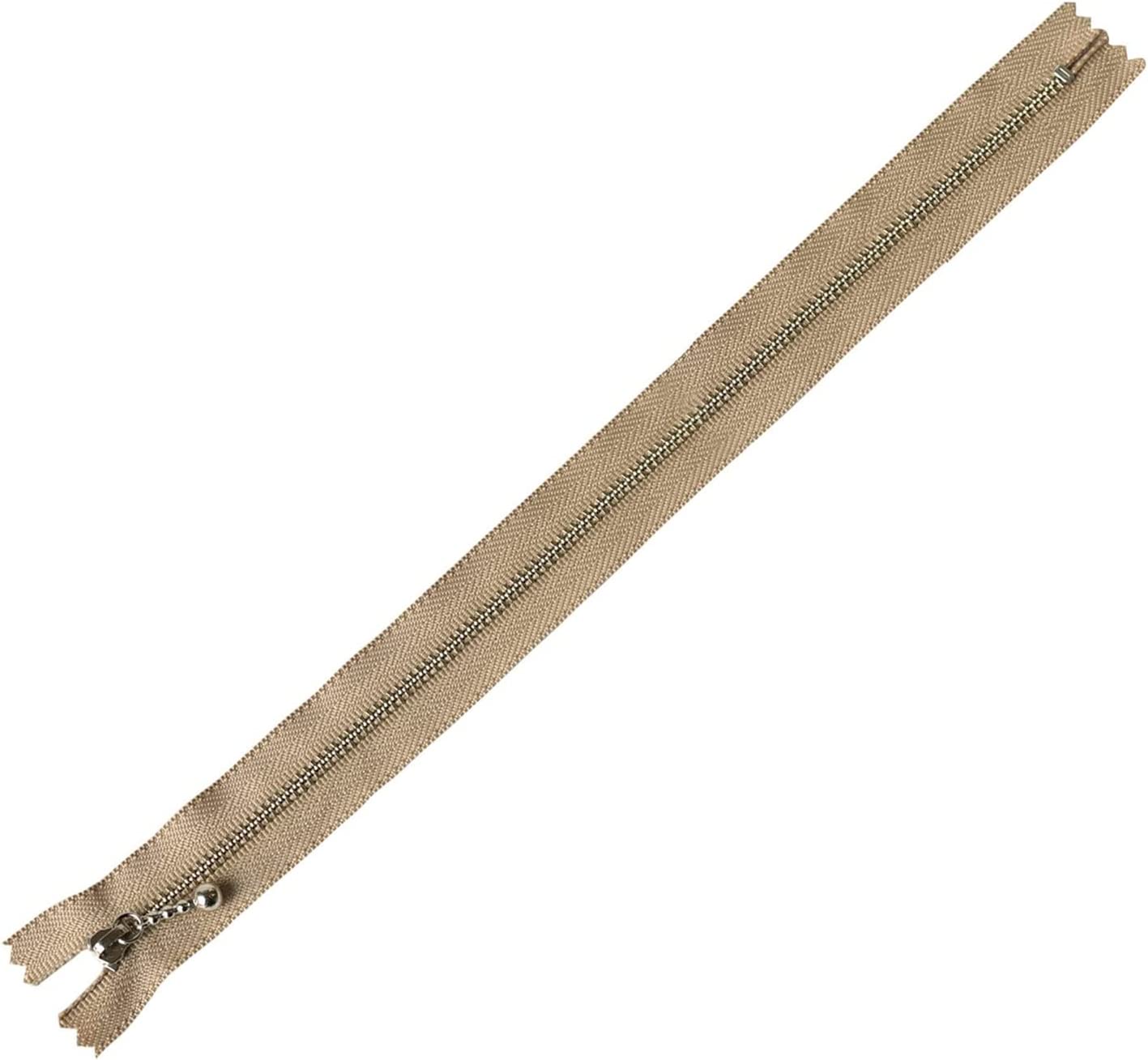 日本紐釦貿易 Y.K.K 玉付きファスナーシルバー 35cm col.573 濃いベージュ 10本入り 3N35-573 （ご注文単位1束）【直送品】