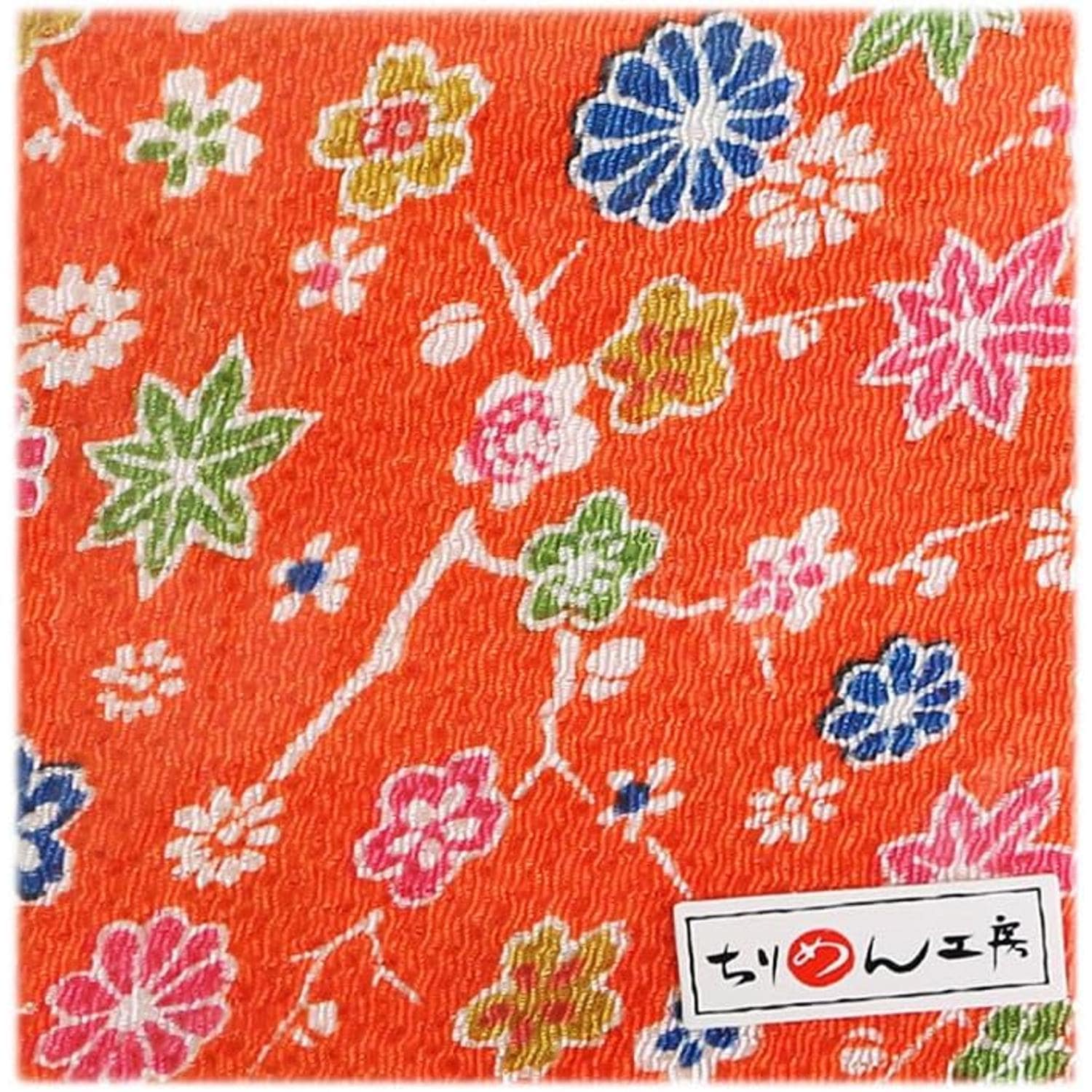 日本紐釦貿易 ちりめんカット 友禅 約23×33cm 鹿子柄 橙色 Y005-06 (ご注文単位1枚)【直送品】