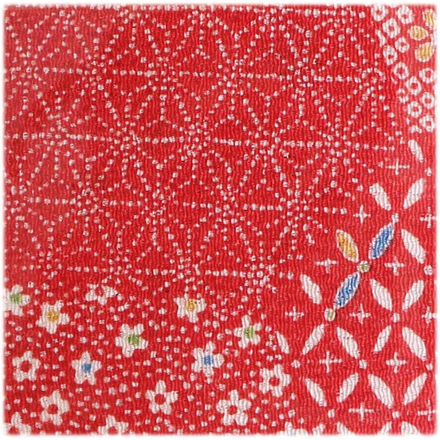 日本紐釦貿易 ちりめんカット 友禅 約23×33cm 花柄 赤 Y146-02 (ご注文単位1枚)【直送品】