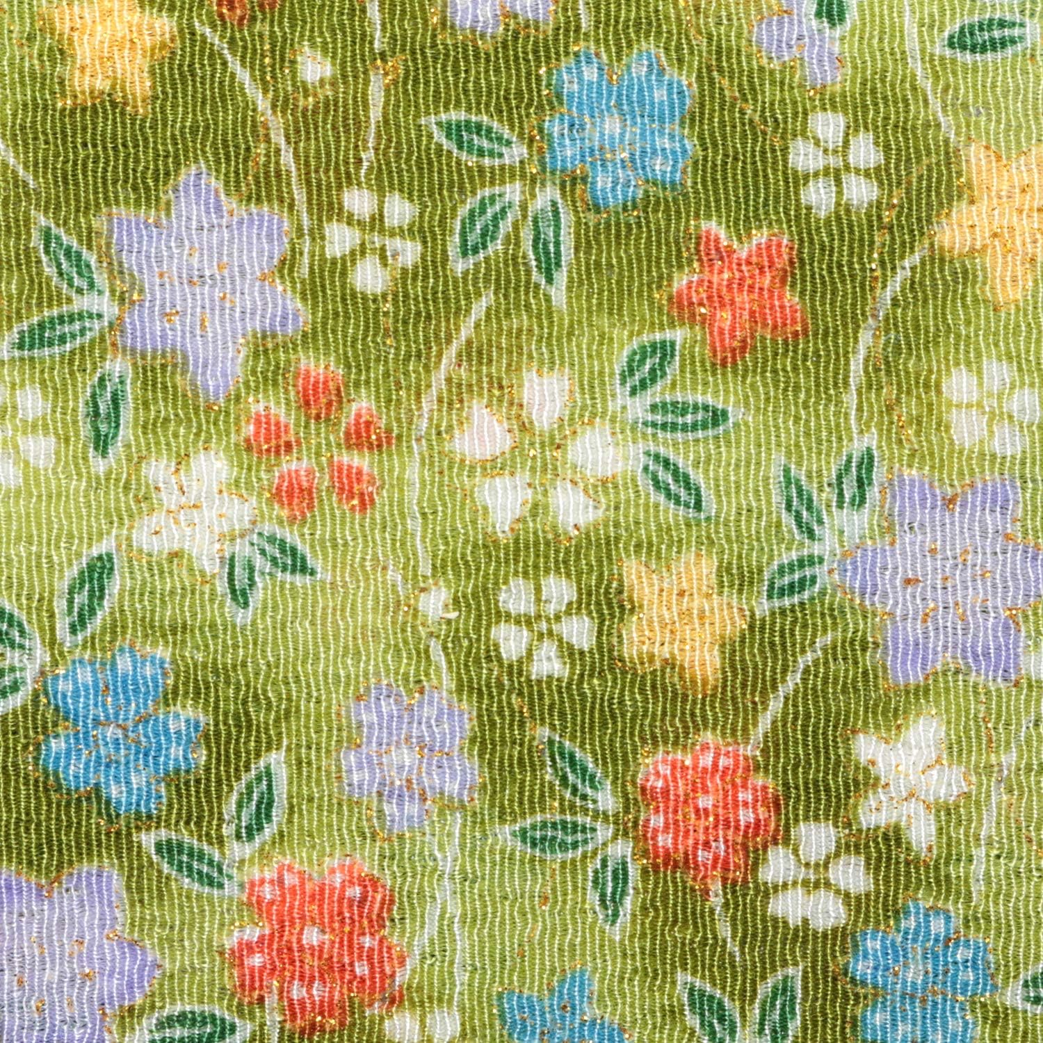 日本紐釦貿易 ちりめんカット 金彩 約23×33cm 花柄 黄緑 GH21-05 （ご注文単位1枚）【直送品】