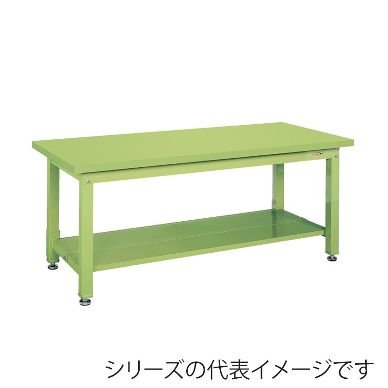 サカエ 重量作業台 KWタイプ 中板2枚付 スチール天板 グリーン KWS-158T1 1台(ご注文単位1台)【直送品】