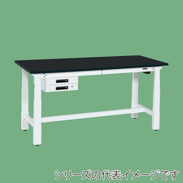 サカエ 電動昇降作業台 重量タイプ キャビネット2段付 特殊アクリル天板 ブラック/ホワイト DKN-127BCW 1台(ご注文単位1台)【直送品】