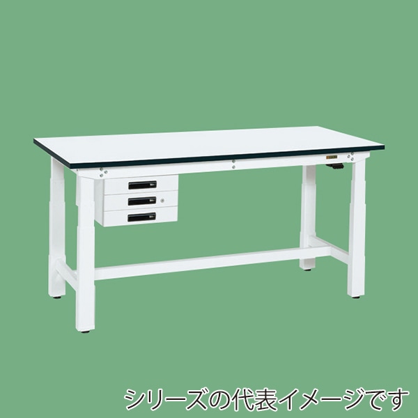 サカエ 電動昇降作業台 重量タイプ キャビネット3段付 メラミン天板 ホワイト/ホワイト DKN-157CMW 1台(ご注文単位1台)【直送品】