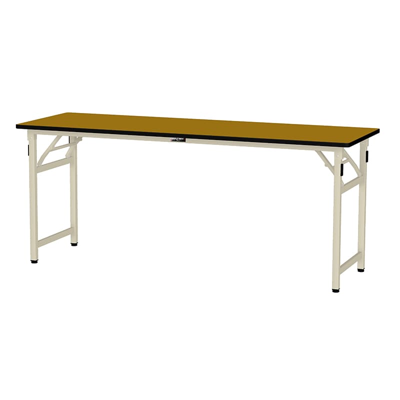 山金工業 ワークテーブル 折りタタミタイプ 固定式 ポリエステル天板20mm 木目柄 1800×600×740 1台(ご注文単位1台)【直送品】