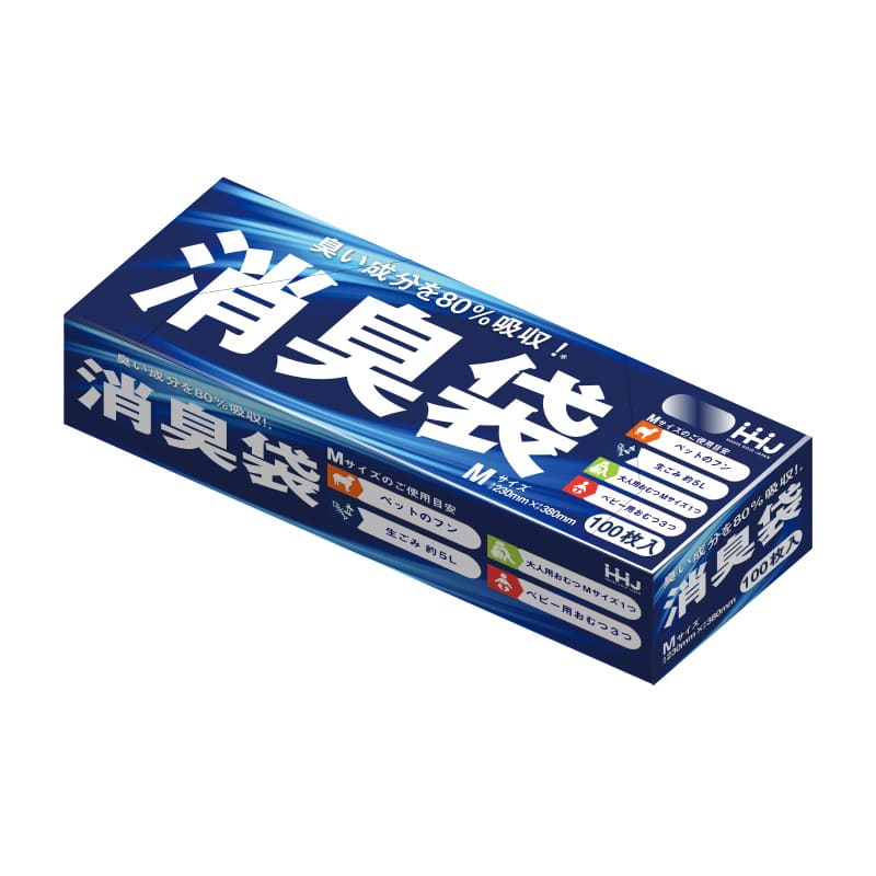 ハウスホールドジャパン 消臭袋　Mサイズ　AS05 グレー半透明 100枚入 1束（ご注文単位24束）【直送品】