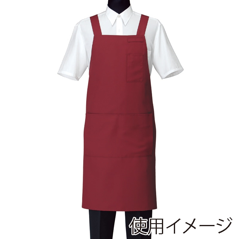 セブンユニフォーム 胸当エプロン　男女兼用 M　エンジ CT2577-2　1枚（ご注文単位1枚）【直送品】