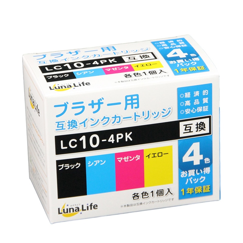 Mroom ブラザー用互換インクカートリッジ　ルナライフ 10　4本セット LN　BR10／4P 1個（ご注文単位1個）【直送品】