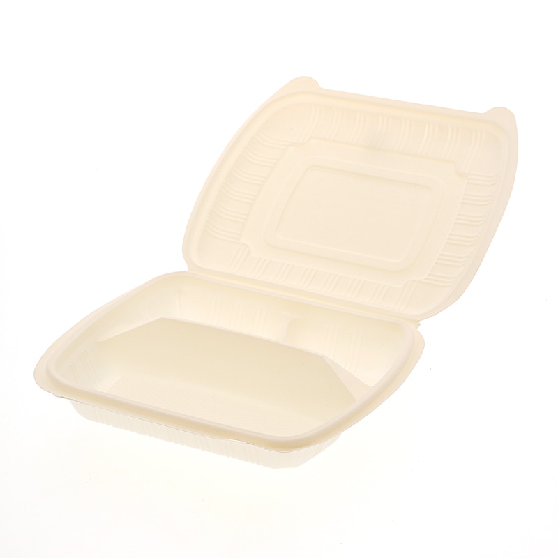 シンメイ 食品容器 コーンスターチパック 仕切り付き 白 50枚/袋（ご注文単位30袋）【直送品】