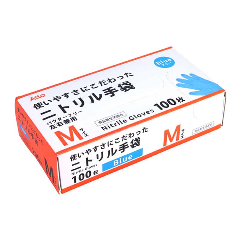 あっと ニトリル手袋 薄手 M ブルー A533388 1個（ご注文単位30個）【直送品】