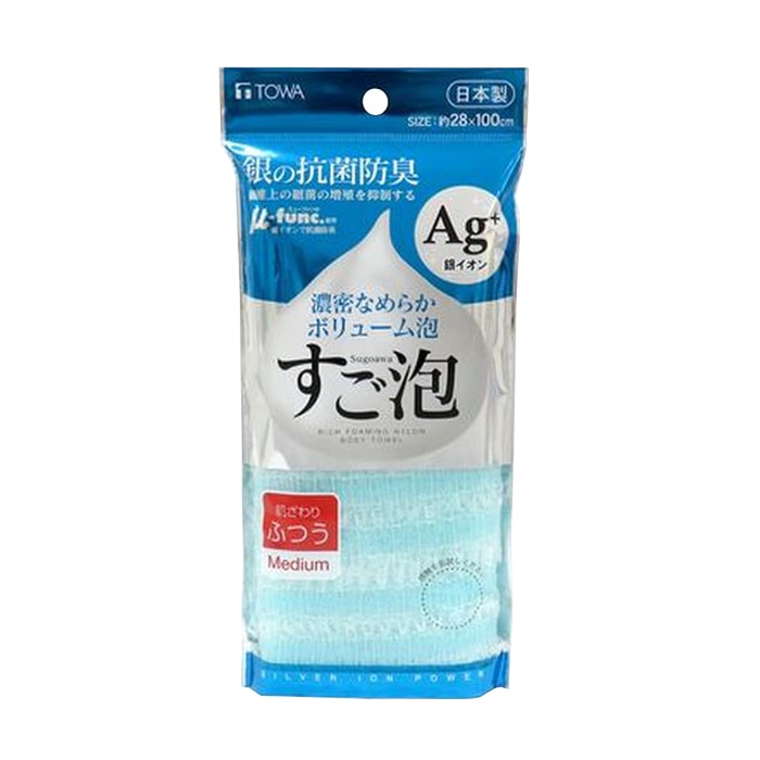 東和産業 すご泡 銀抗菌ナイロンタオル ふつう ブルー 1個(ご注文単位5個)【直送品】