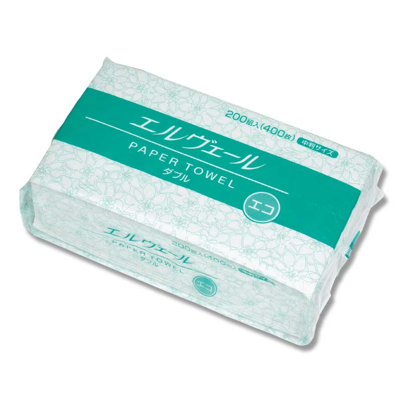 大王製紙 ペーパータオル エルヴェール エコダブル レギュラー 中判 200枚/袋