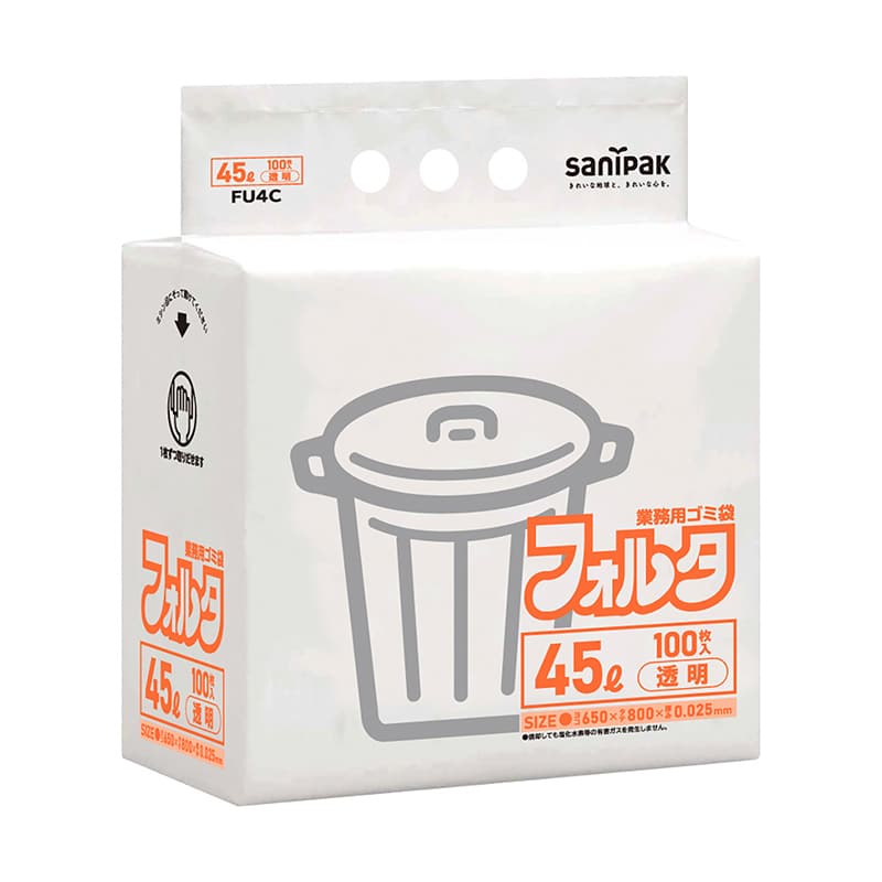 日本サニパック 業務用ゴミ袋 フォルタ 透明 45L 0.025mm 100枚入 FU4C 1冊(ご注文単位5冊)【直送品】