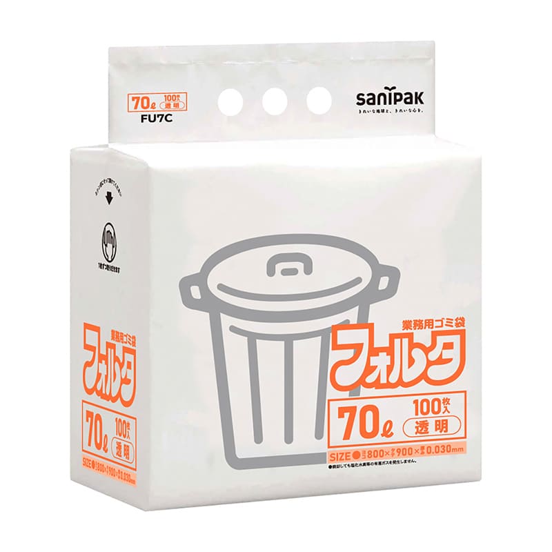 日本サニパック 業務用ゴミ袋 フォルタ 透明 70L 0.03mm 100枚入 FU7C 1冊(ご注文単位4冊)【直送品】