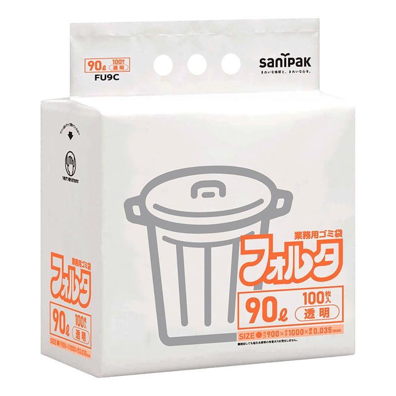 日本サニパック 業務用ゴミ袋 フォルタ 透明 90L 0.035mm 100枚入 FU9C 1冊(ご注文単位3冊)【直送品】