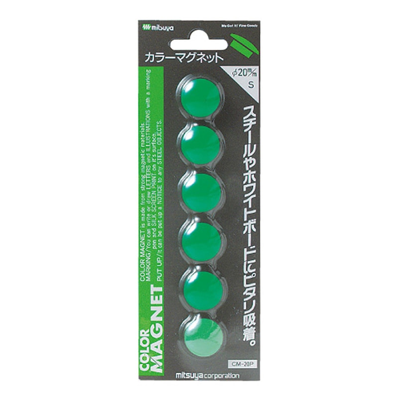 ミツヤ カラーマグネット 20mm 緑 6個パック CM-20P-GR 1個（ご注文単位10個）【直送品】