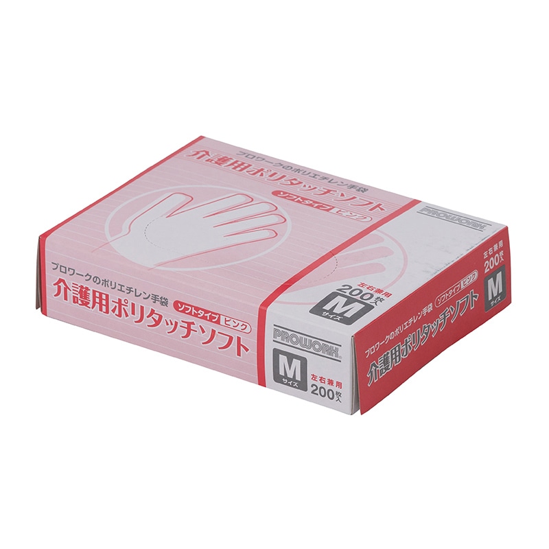 中部物産貿易 介護用使い捨てポリ手袋　ポリタッチソフト M ピンク 200枚/箱（ご注文単位20箱）【直送品】