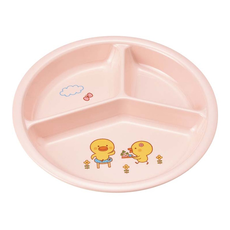 メラミン　子供食器　ひよこぐみ 三つ仕切皿　小　ピンク　J25HIP  1個（ご注文単位1個）【直送品】