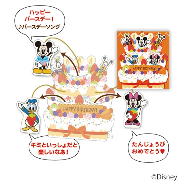 日本ホールマーク 誕生お祝い オルゴールカード ディズニー ケーキからミッキーたち2 815004 1枚(ご注文単位3枚)【直送品】