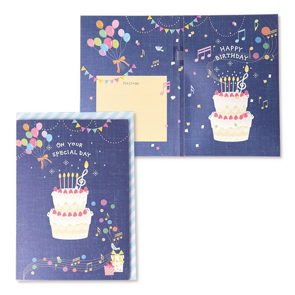日本ホールマーク 誕生お祝い オルゴールカード ケーキネイビー3 815257 1枚(ご注文単位6枚)【直送品】