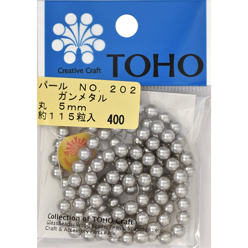 TOHO 丸型パール 外径約5mm ガンメタル 約115ヶ入り No.202 1枚(ご注文単位1枚)【直送品】