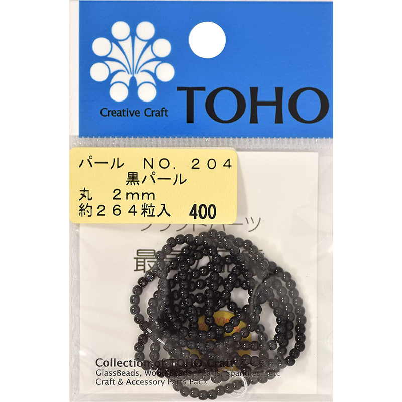 TOHO 丸型パール 外径約2mm 黒 約264ヶ入り No.204 1枚(ご注文単位1枚)【直送品】